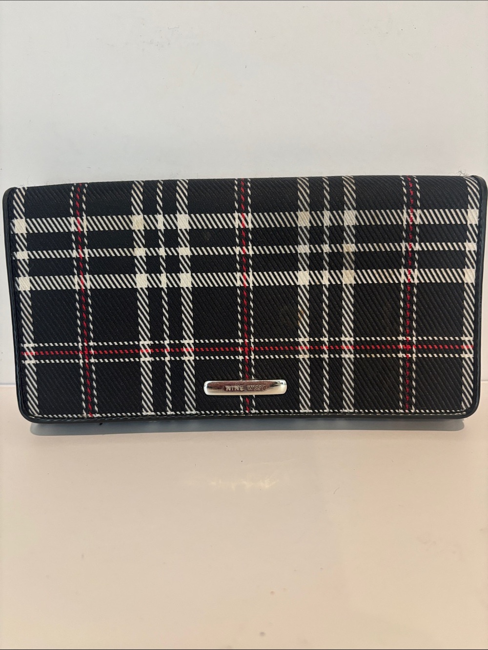 Nine West Plaid Wallet Black White Red Checkered Clutch Organizer